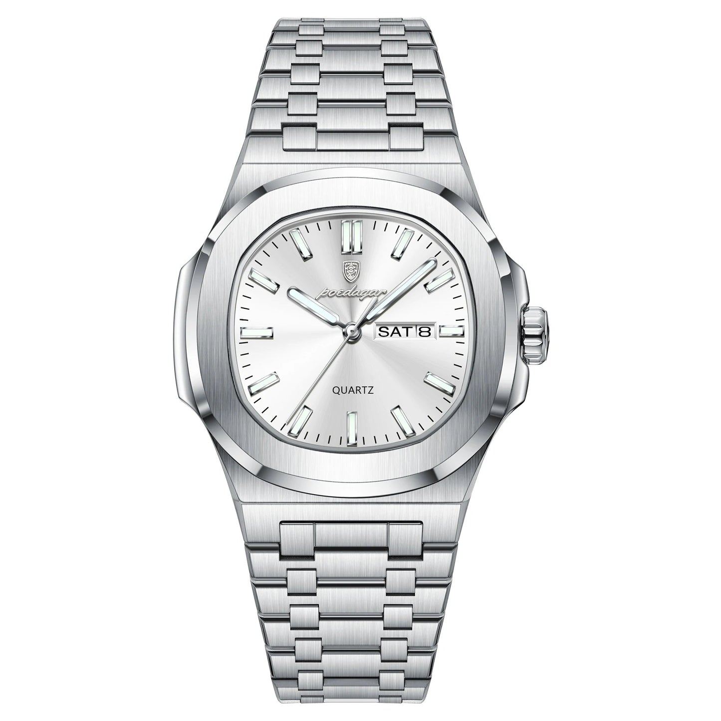 Luxury Man Watch Square Waterproof Luminous Date Week Men Watch Stainless Steel Quartz