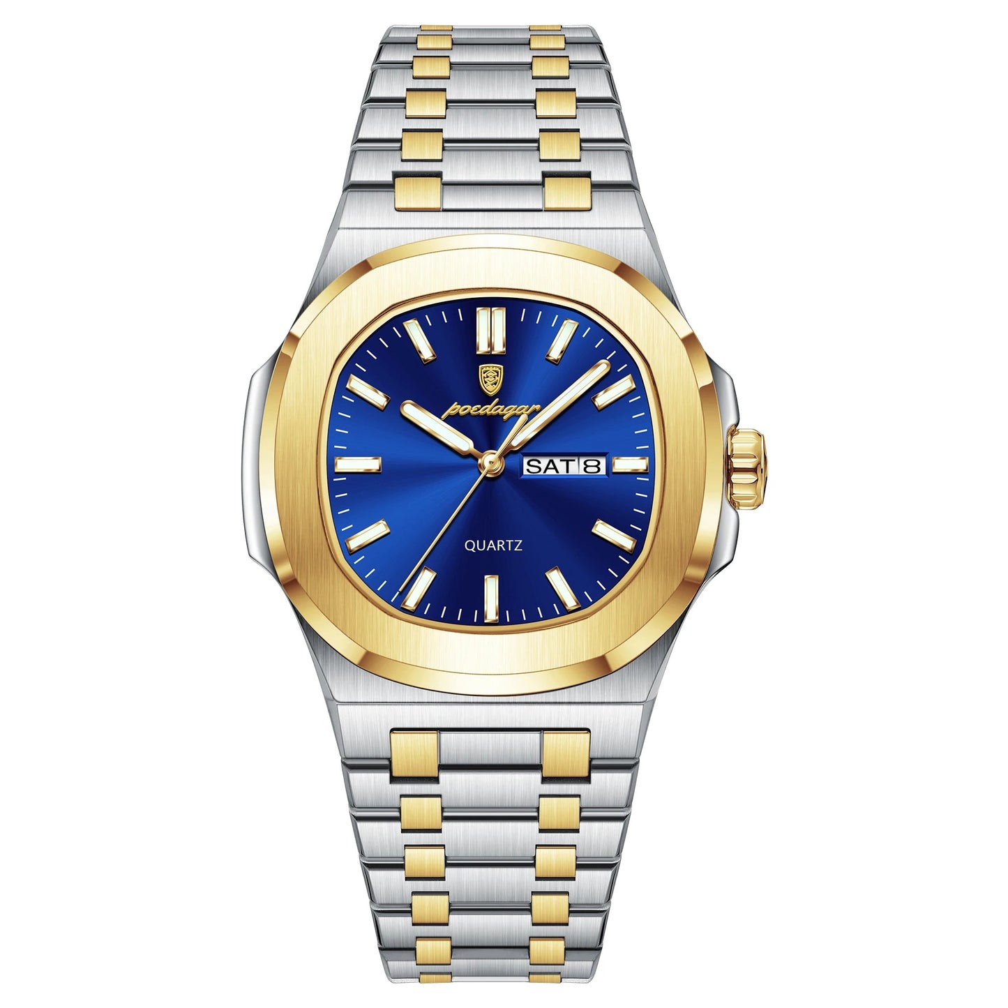 Luxury Man Watch Square Waterproof Luminous Date Week Men Watch Stainless Steel Quartz