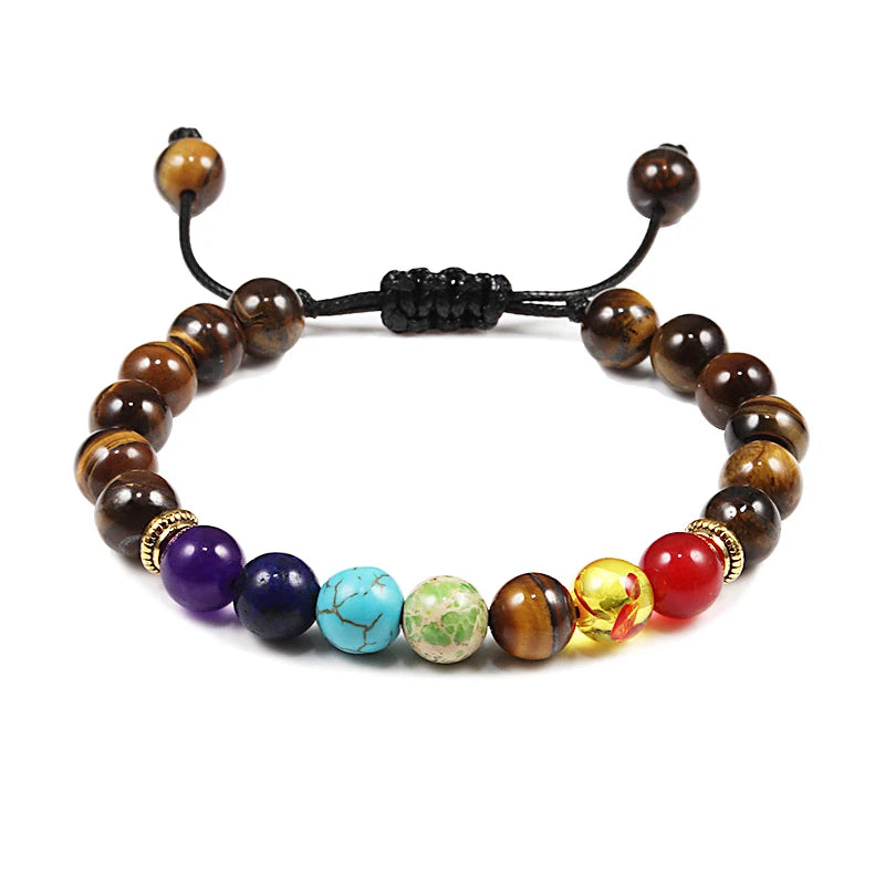 Happy Natural Stone Bracelet for Women Men Healing Balance Tiger Eye Stone Black Lava Bracelets