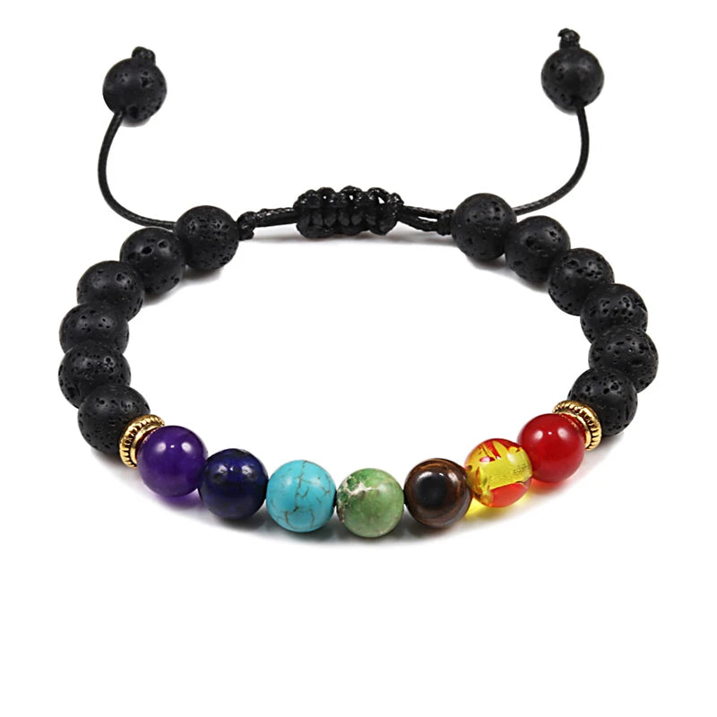 Happy Natural Stone Bracelet for Women Men Healing Balance Tiger Eye Stone Black Lava Bracelets