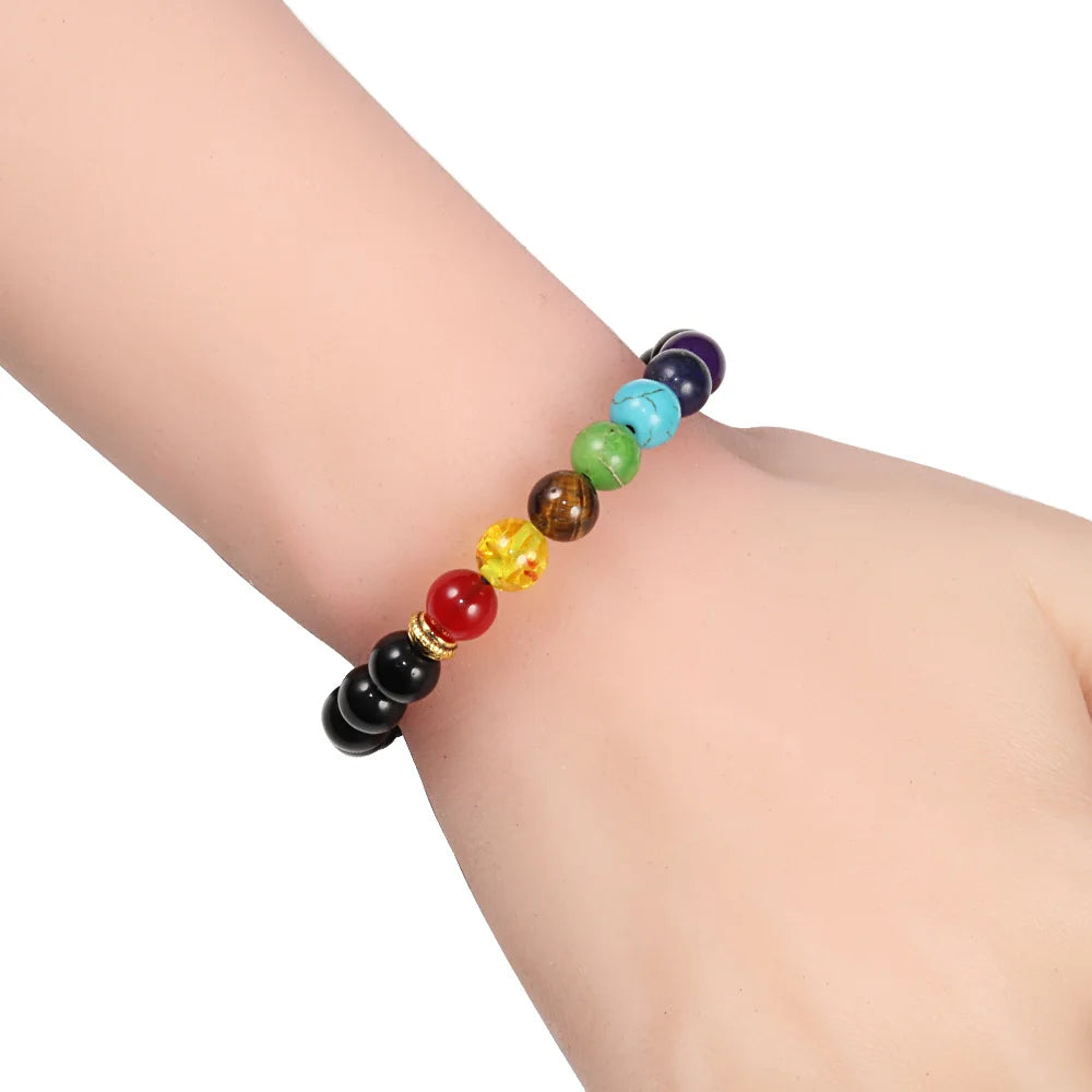 Happy Natural Stone Bracelet for Women Men Healing Balance Tiger Eye Stone Black Lava Bracelets