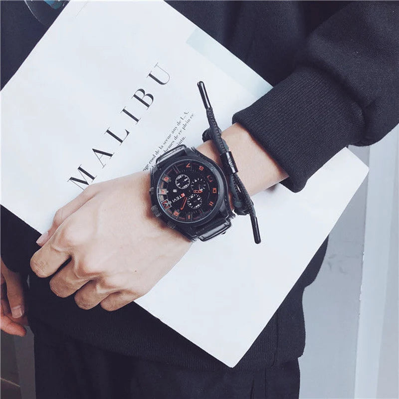 Men's Watches Classic Luxury Business Quartz Watch Fashion Big Dial Leather Strap Date Military Wristwatch for Men