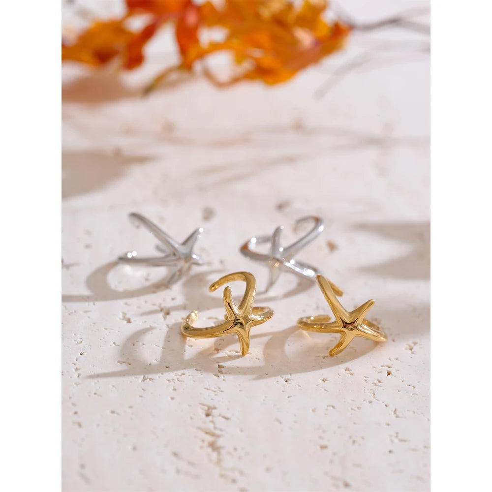 Ocean Style Non-Piercing Glossy Metal Starfish Ear Bone Clip Earrings PVD Plated Stainless Steel