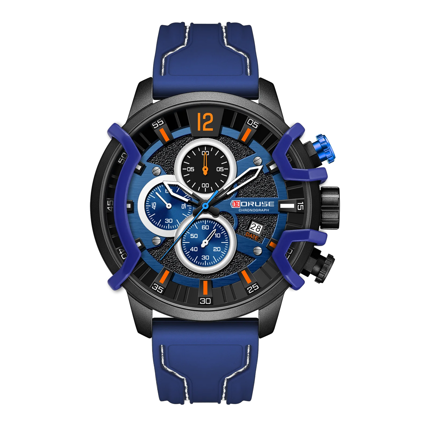 Men Chronograph Men Blue Quartz Watches  Luxury Male Silicone Wrist Business Calendar Waterproof Men's Watch