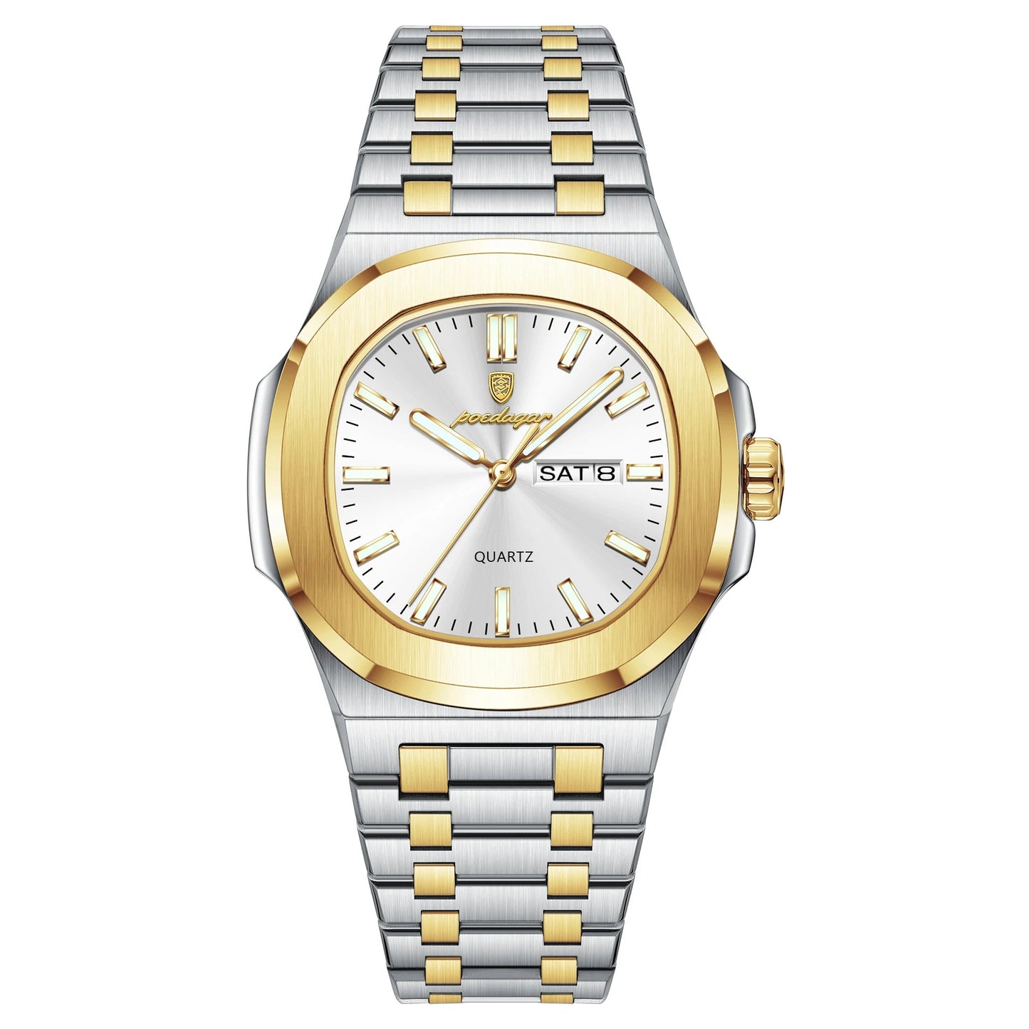 Luxury Man Watch Square Waterproof Luminous Date Week Men Watch Stainless Steel Quartz