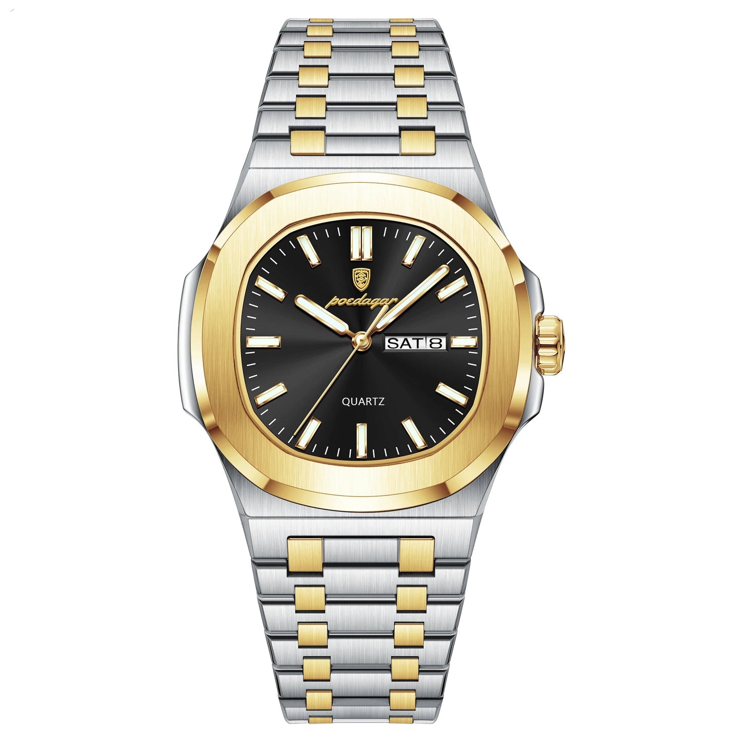 Luxury Man Watch Square Waterproof Luminous Date Week Men Watch Stainless Steel Quartz