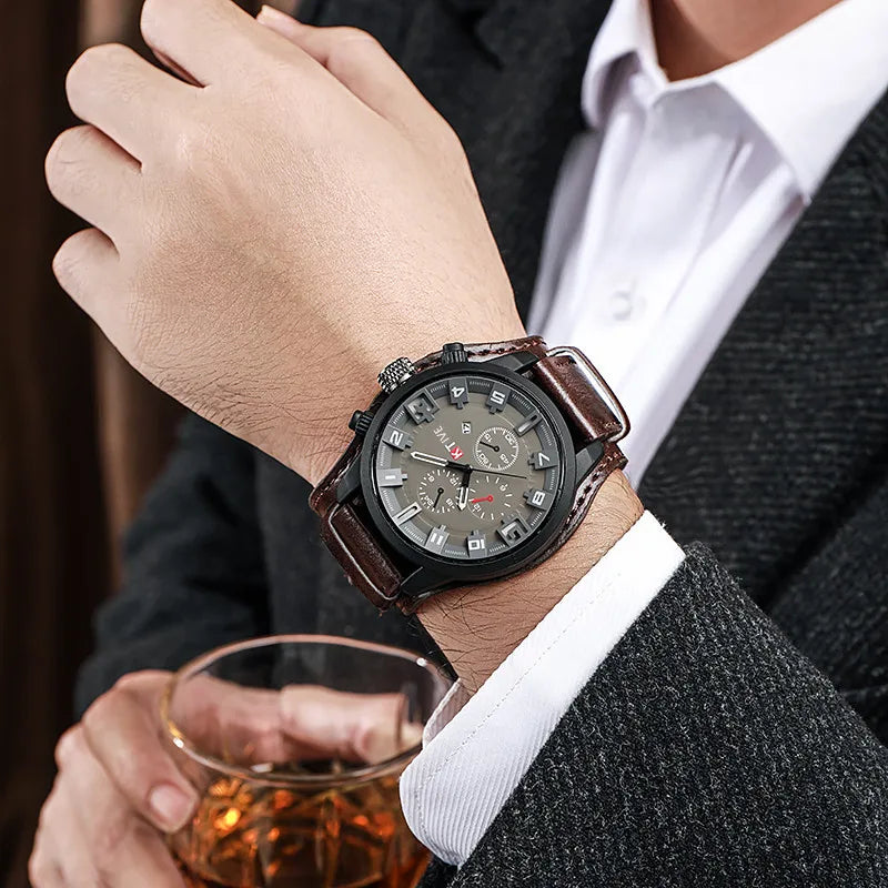 Men's Watches Classic Luxury Business Quartz Watch Fashion Big Dial Leather Strap Date Military Wristwatch for Men