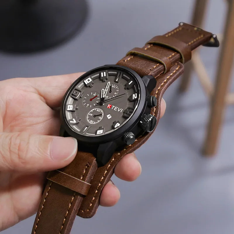 Men's Watches Classic Luxury Business Quartz Watch Fashion Big Dial Leather Strap Date Military Wristwatch for Men