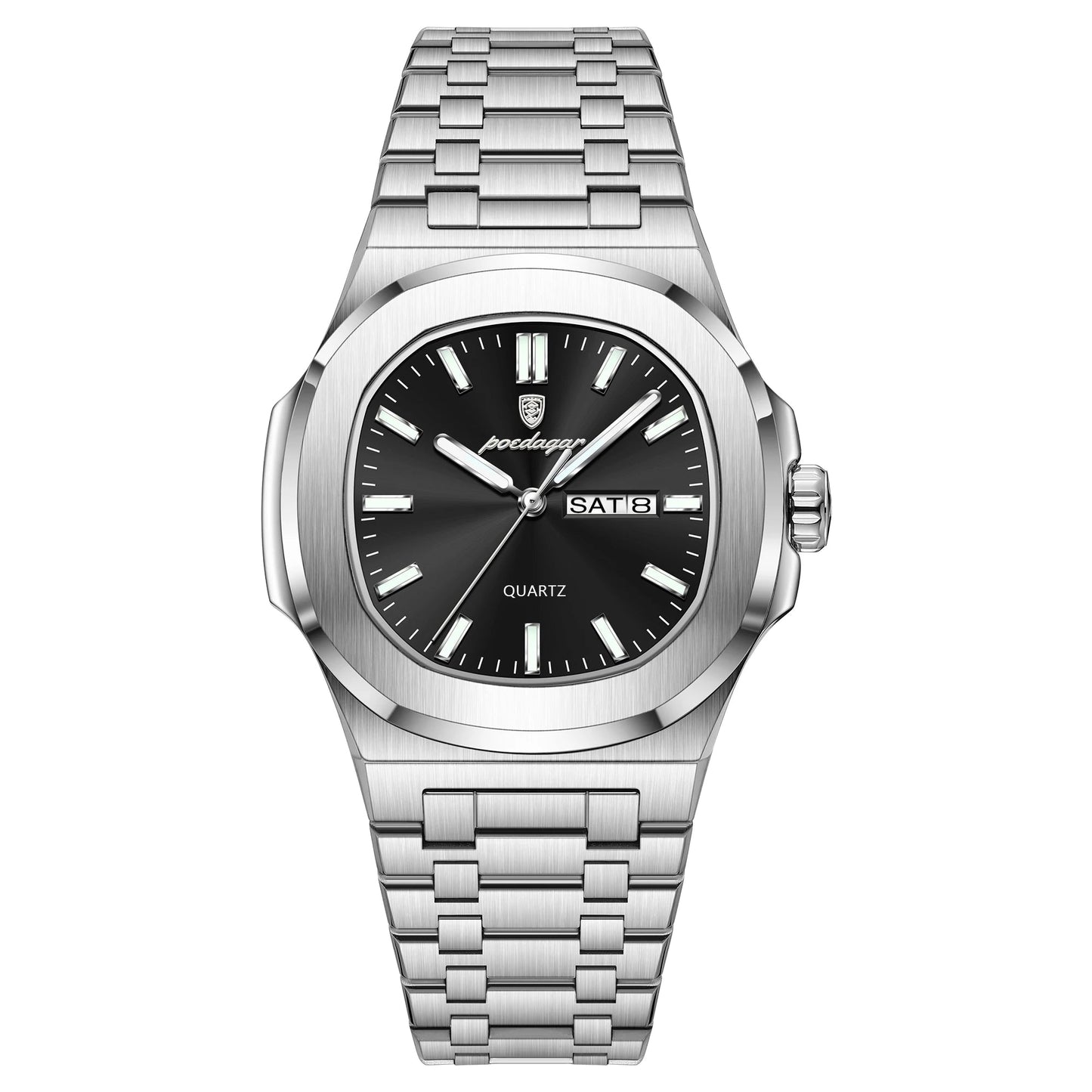 Luxury Man Watch Square Waterproof Luminous Date Week Men Watch Stainless Steel Quartz