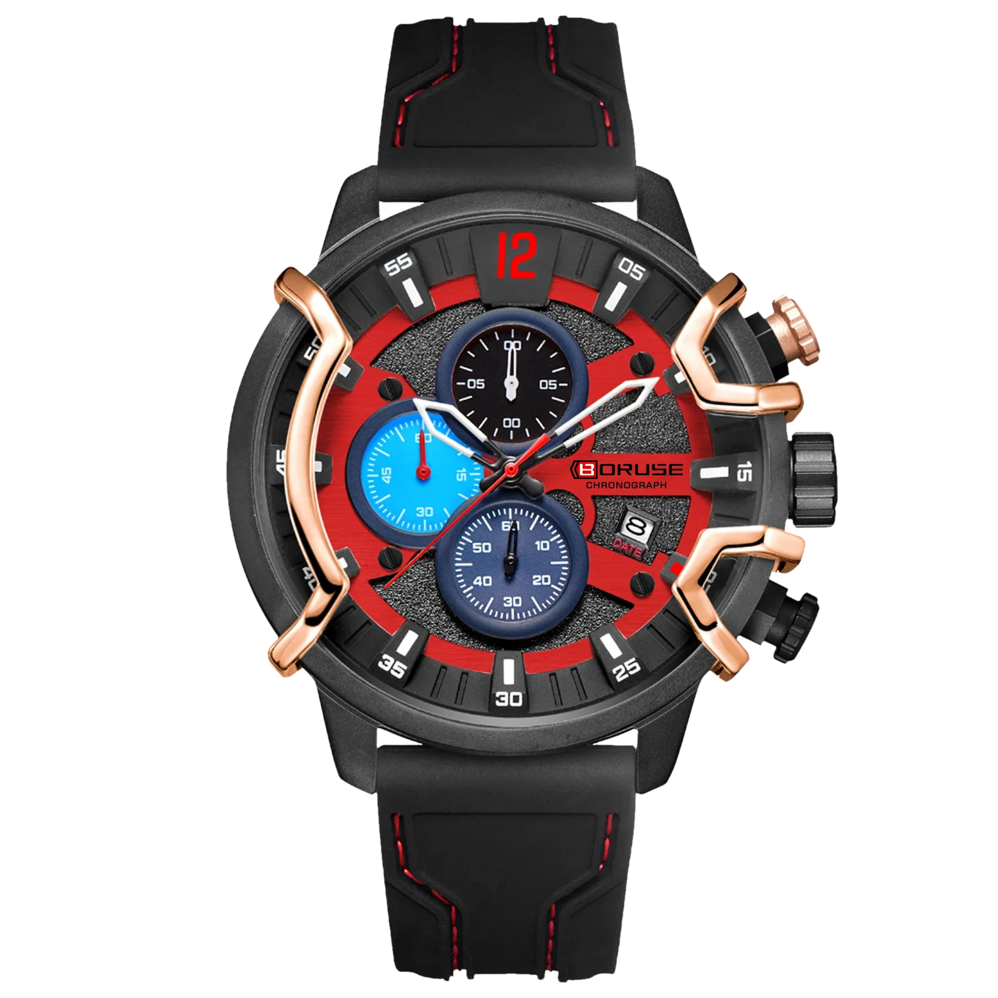 Men Chronograph Men Blue Quartz Watches  Luxury Male Silicone Wrist Business Calendar Waterproof Men's Watch
