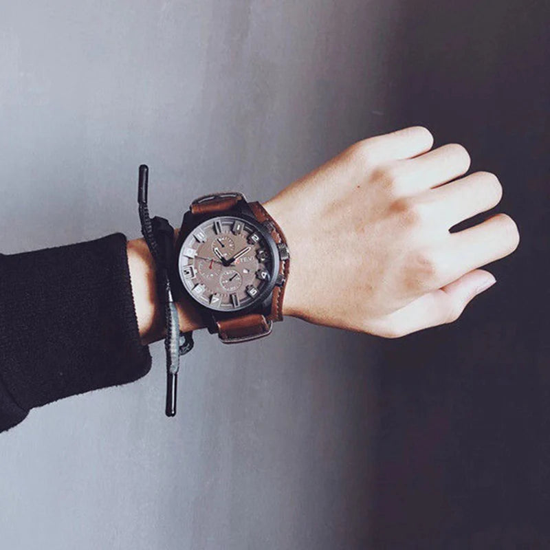 Men's Watches Classic Luxury Business Quartz Watch Fashion Big Dial Leather Strap Date Military Wristwatch for Men
