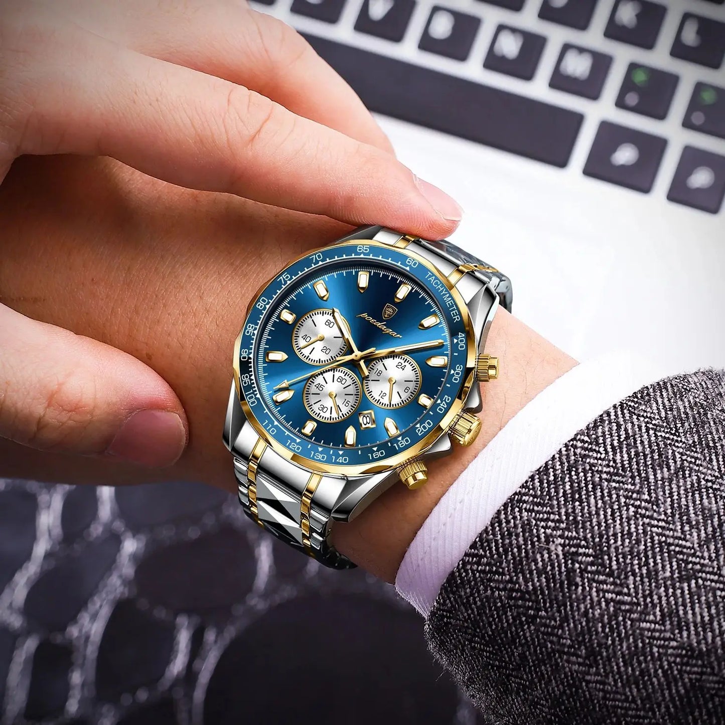 Luxury Man Watch Waterproof Luminous Date Week Men Watch Stainless Steel Quartz