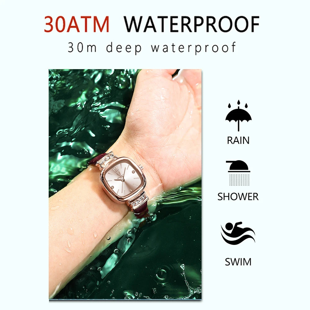 Women Watches Fashion Square Diamond Leather Quartz Watch Top Brand Luxury Waterproof