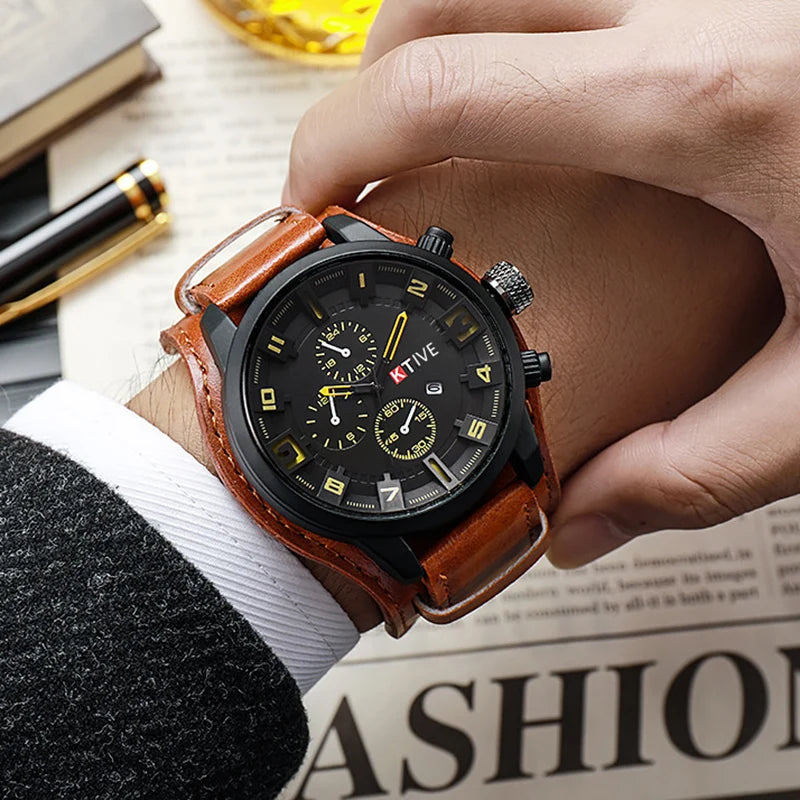 Men's Watches Classic Luxury Business Quartz Watch Fashion Big Dial Leather Strap Date Military Wristwatch for Men