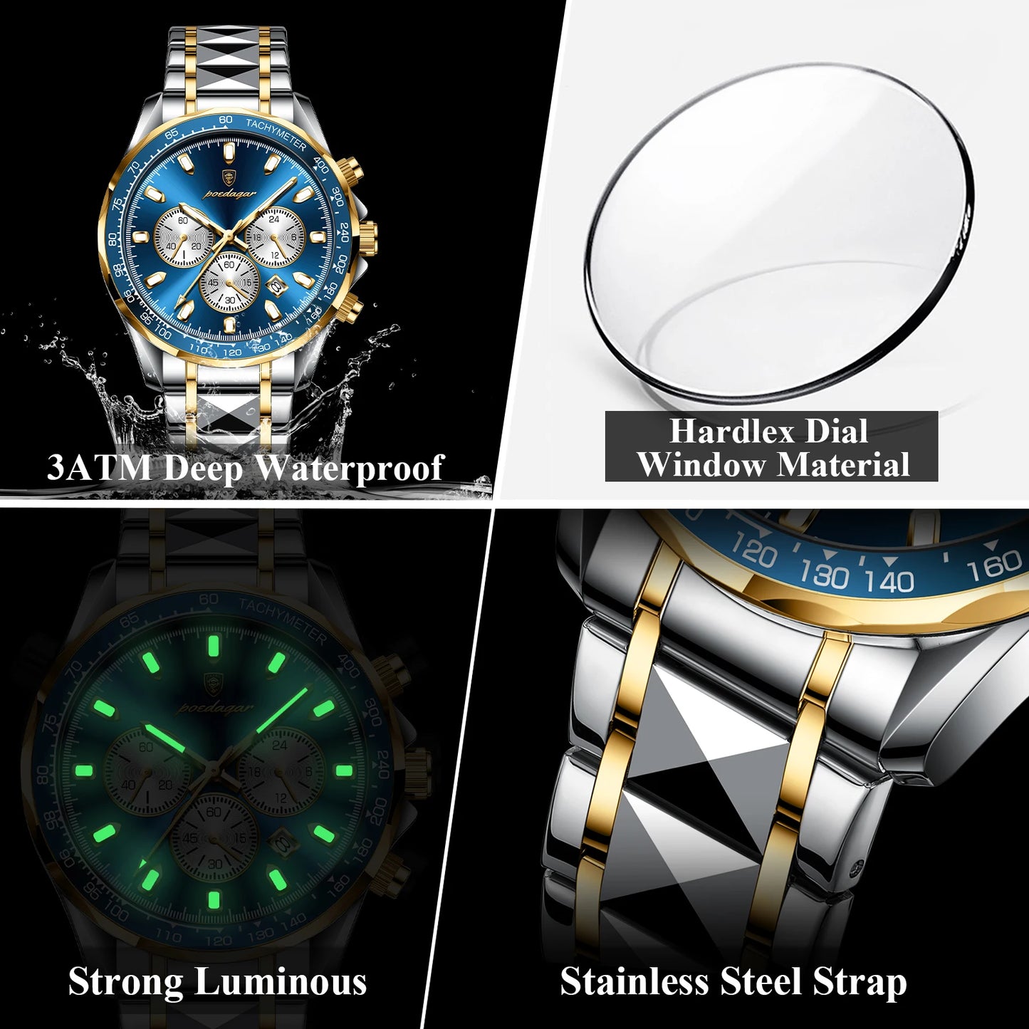 Luxury Man Watch Waterproof Luminous Date Week Men Watch Stainless Steel Quartz