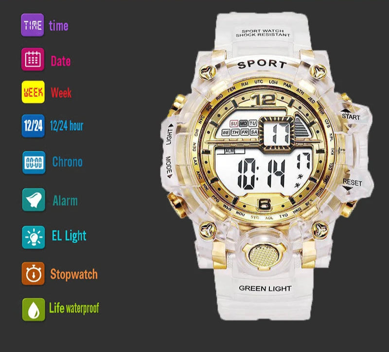 Digital Watch for Women Men Luxury Women Sports Watch Transparent Design Student Child Electronic Wristwatch