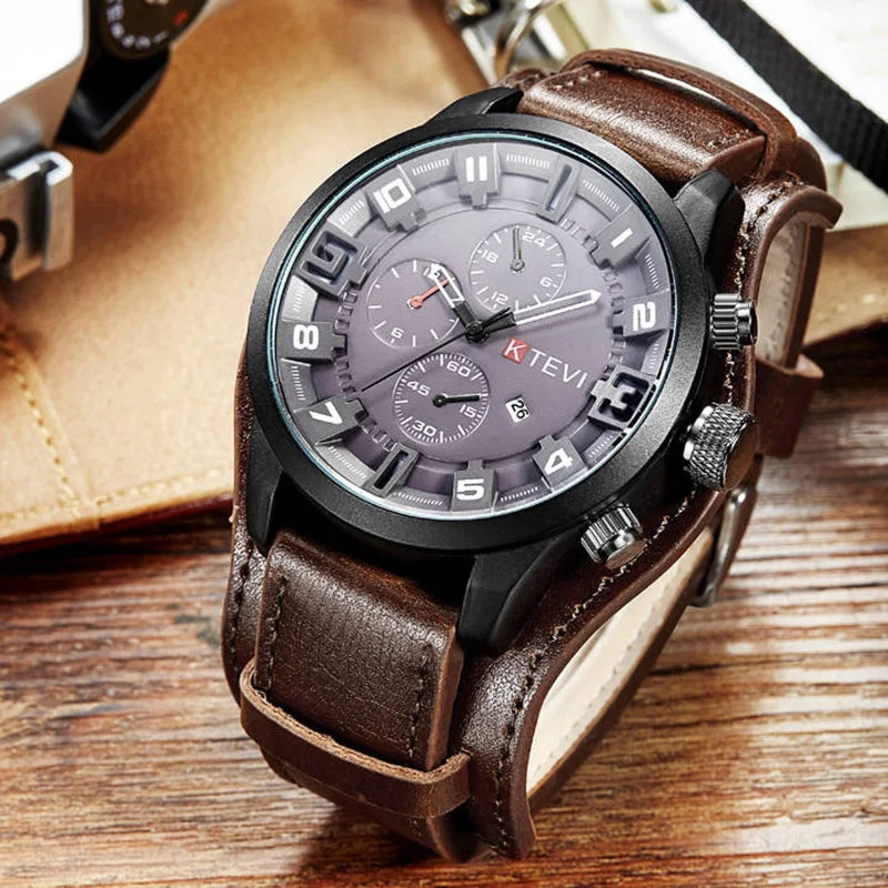 Men's Watches Classic Luxury Business Quartz Watch Fashion Big Dial Leather Strap Date Military Wristwatch for Men