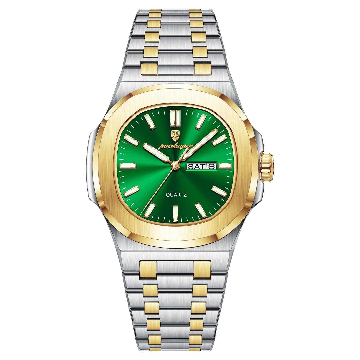 Luxury Man Watch Square Waterproof Luminous Date Week Men Watch Stainless Steel Quartz