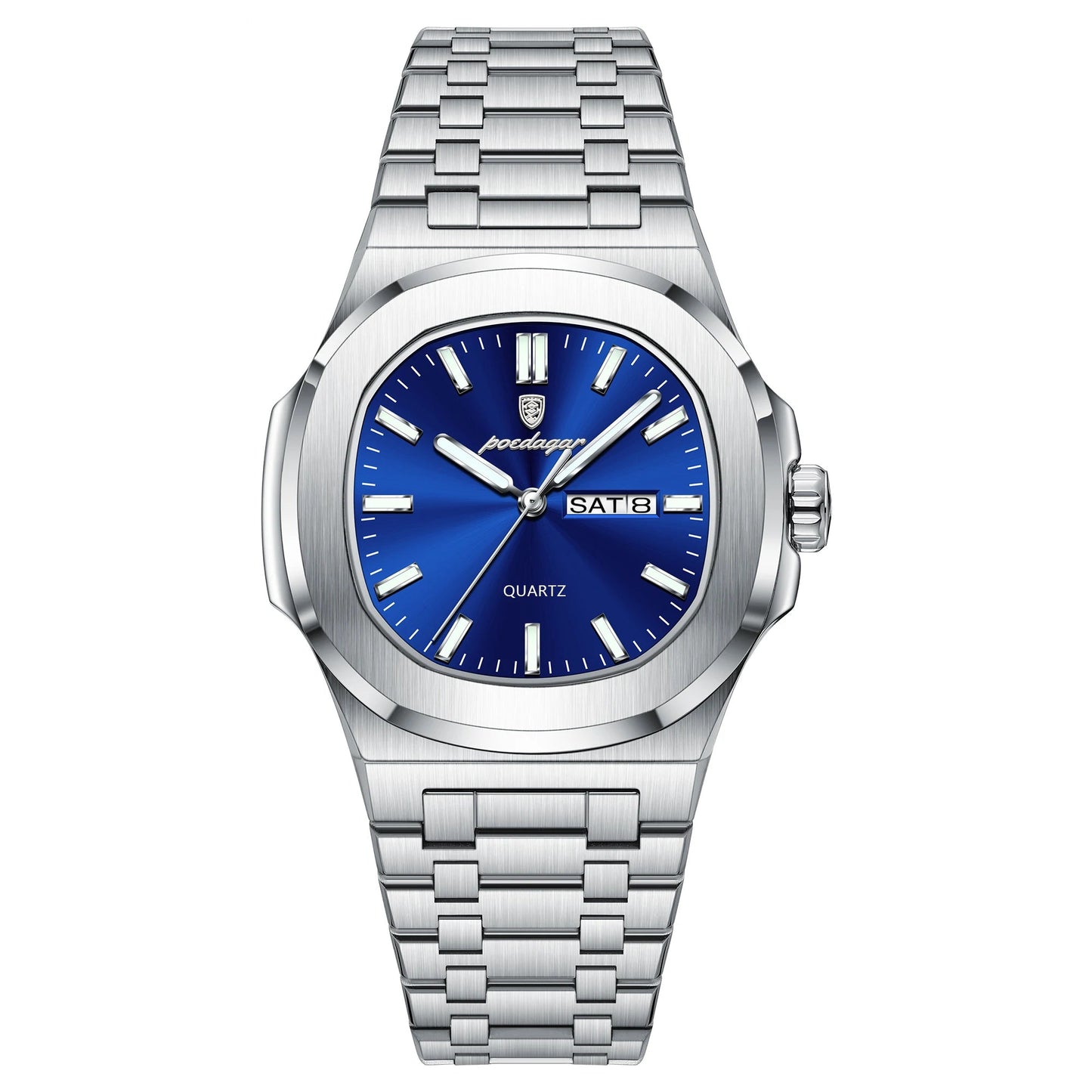 Luxury Man Watch Square Waterproof Luminous Date Week Men Watch Stainless Steel Quartz