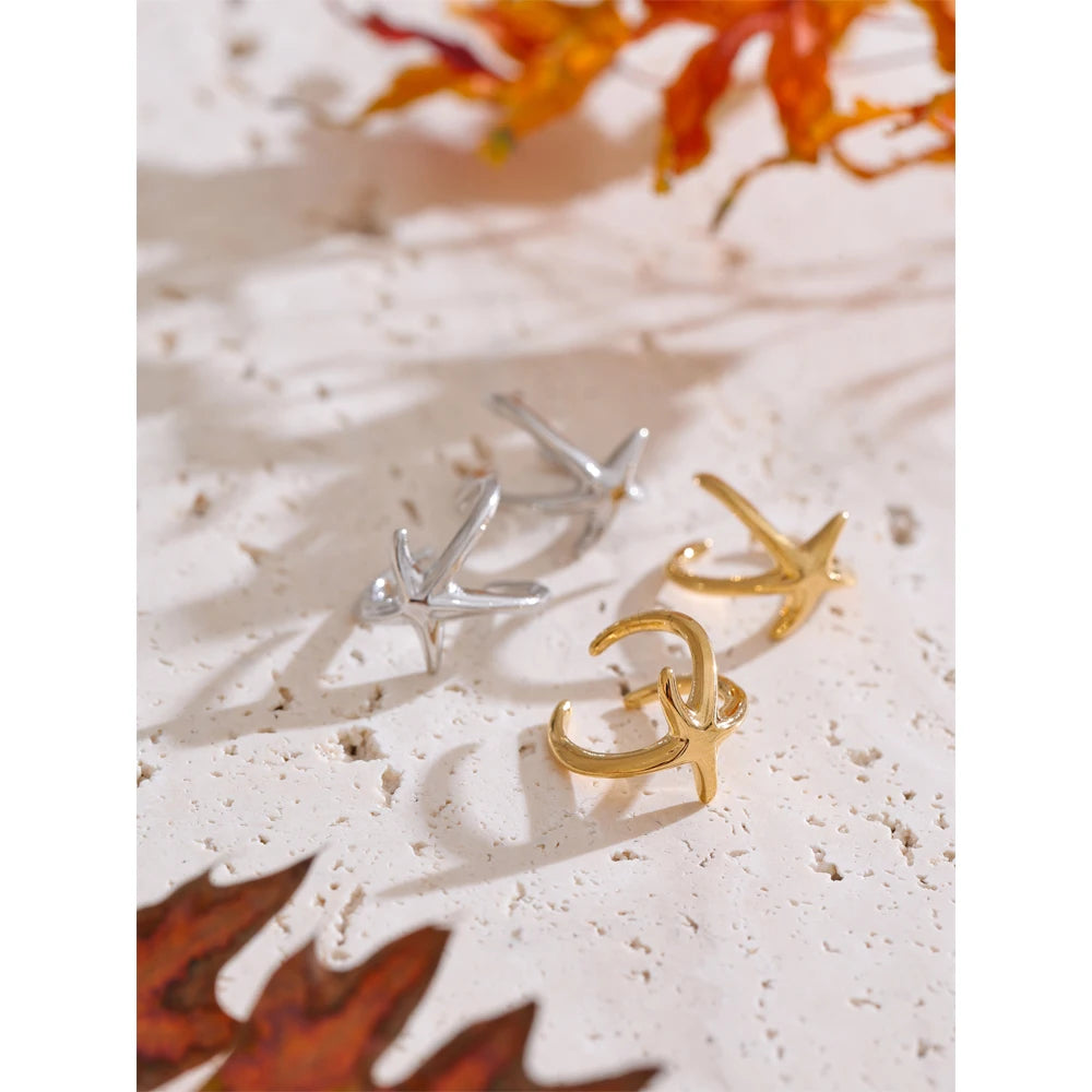Ocean Style Non-Piercing Glossy Metal Starfish Ear Bone Clip Earrings PVD Plated Stainless Steel