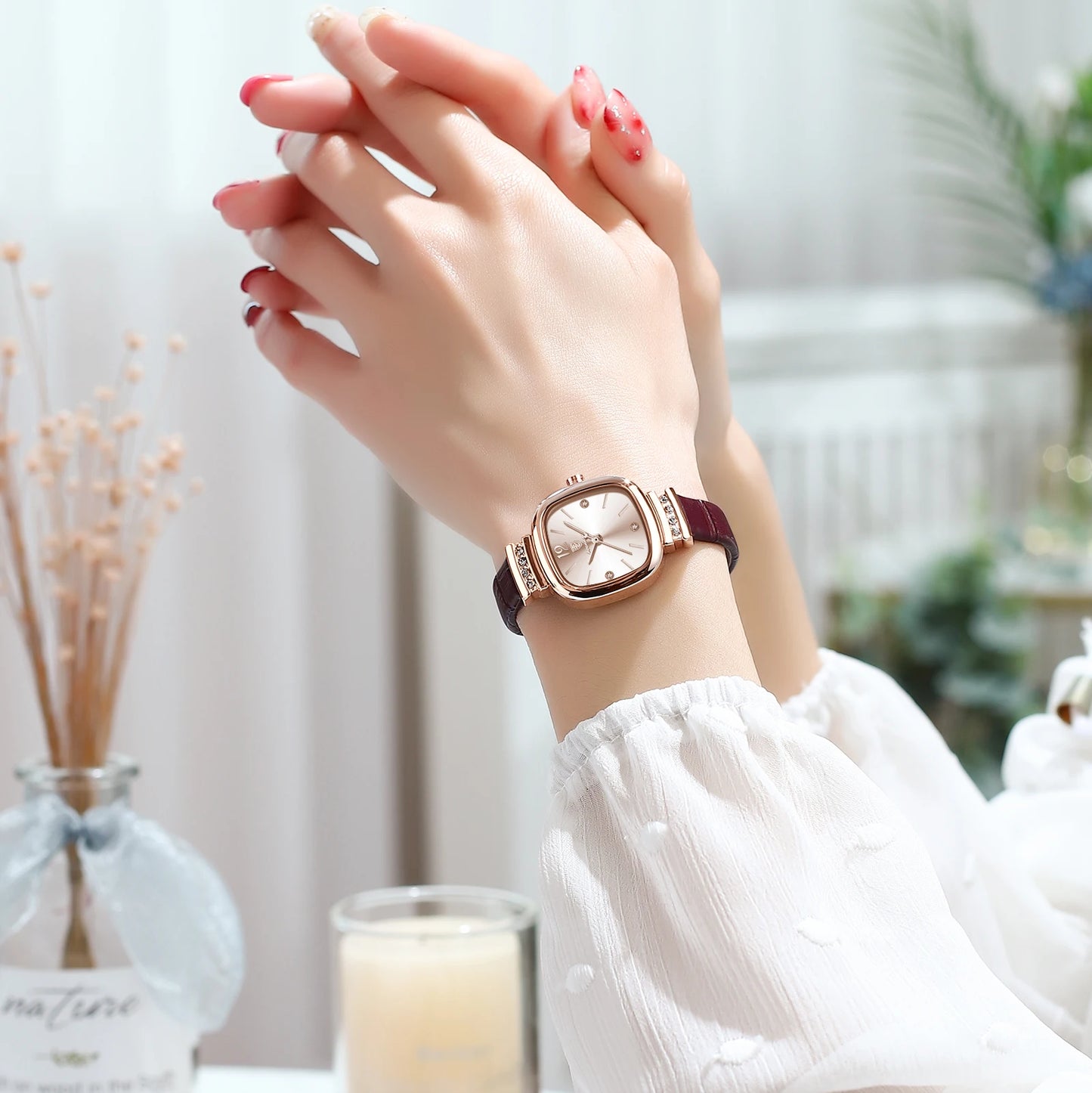 Women Watches Fashion Square Diamond Leather Quartz Watch Top Brand Luxury Waterproof