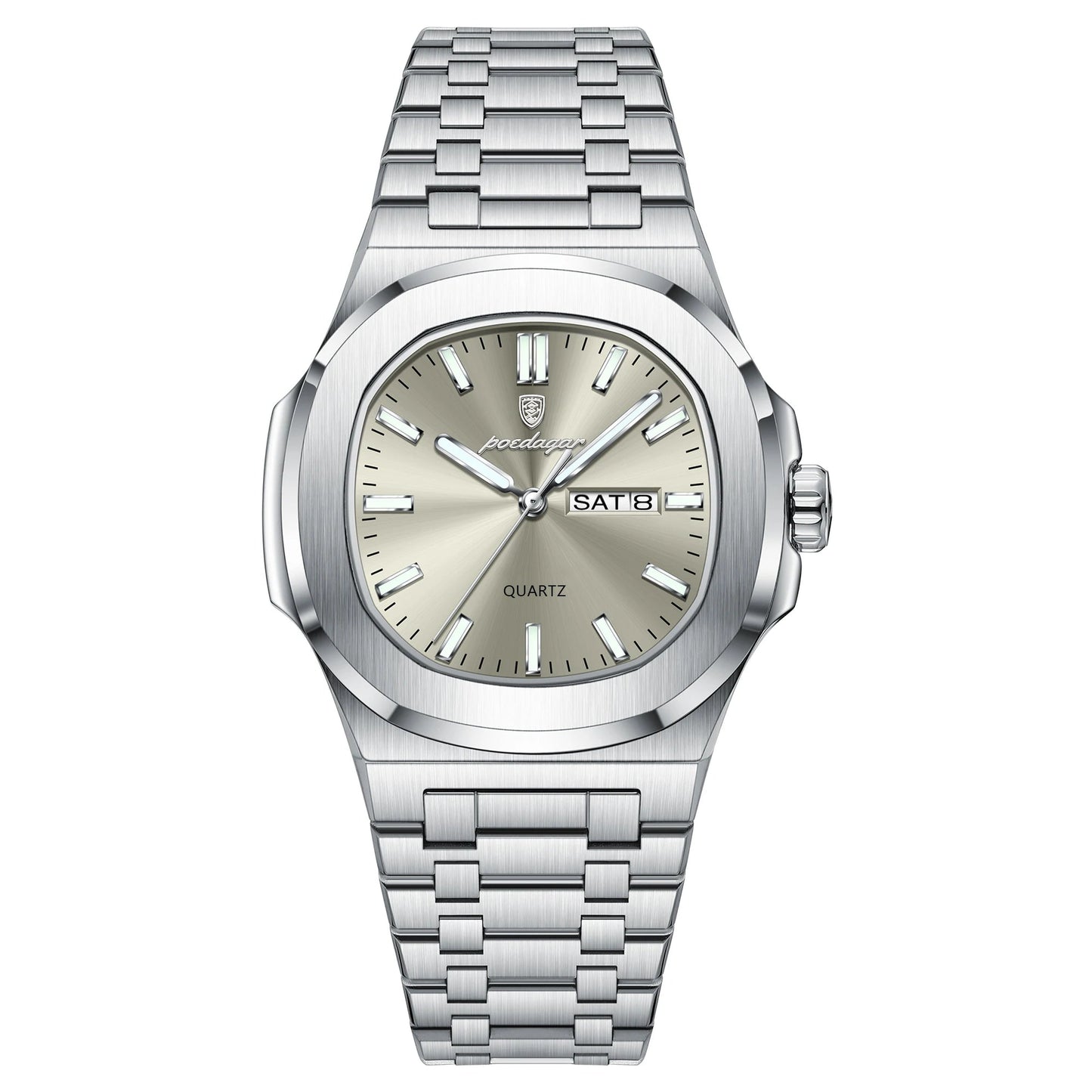 Luxury Man Watch Square Waterproof Luminous Date Week Men Watch Stainless Steel Quartz
