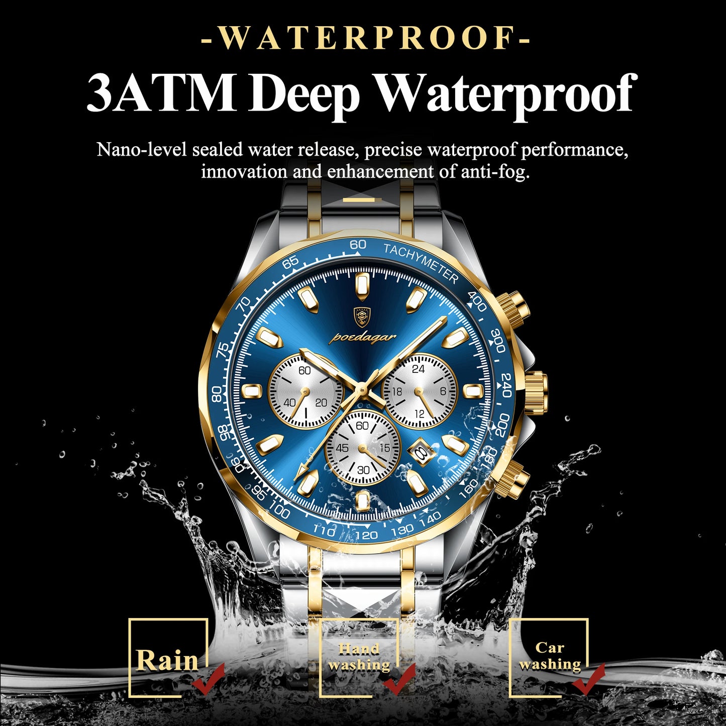 Luxury Man Watch Waterproof Luminous Date Week Men Watch Stainless Steel Quartz