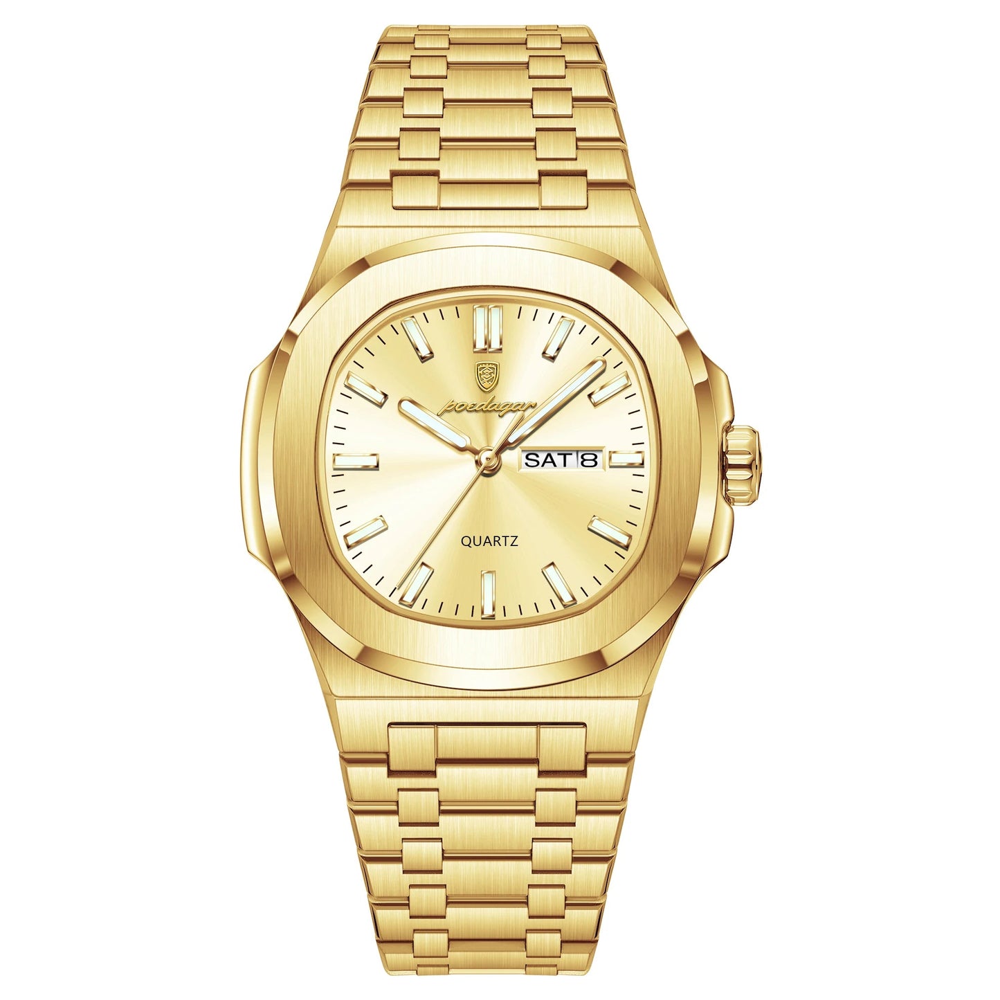 Luxury Man Watch Square Waterproof Luminous Date Week Men Watch Stainless Steel Quartz