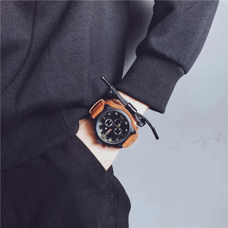Men's Watches Classic Luxury Business Quartz Watch Fashion Big Dial Leather Strap Date Military Wristwatch for Men
