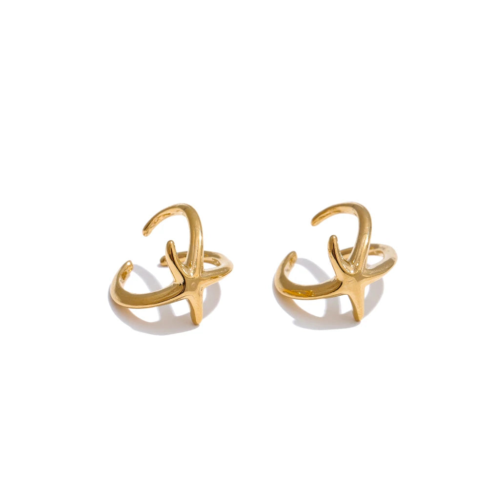 Ocean Style Non-Piercing Glossy Metal Starfish Ear Bone Clip Earrings PVD Plated Stainless Steel