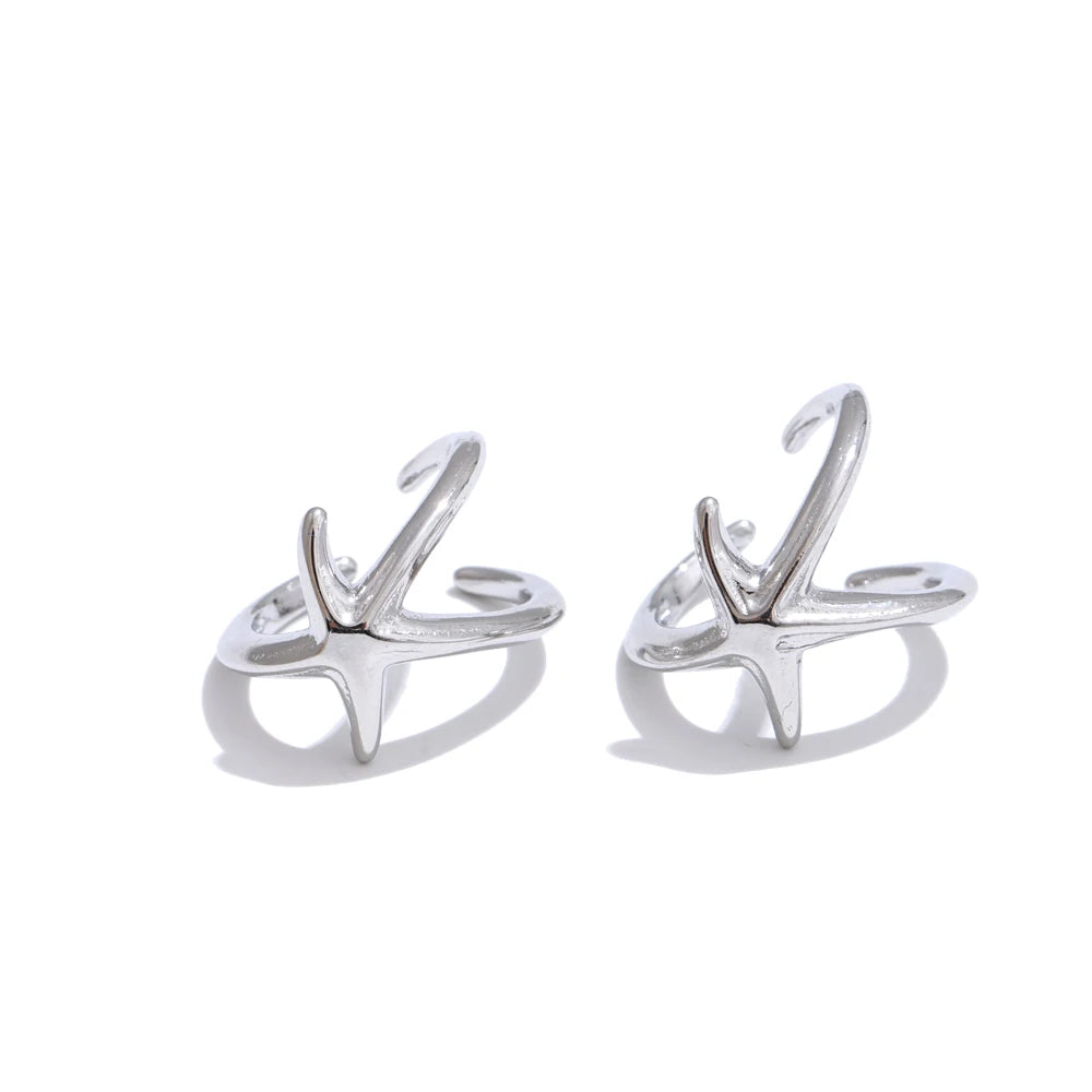 Ocean Style Non-Piercing Glossy Metal Starfish Ear Bone Clip Earrings PVD Plated Stainless Steel