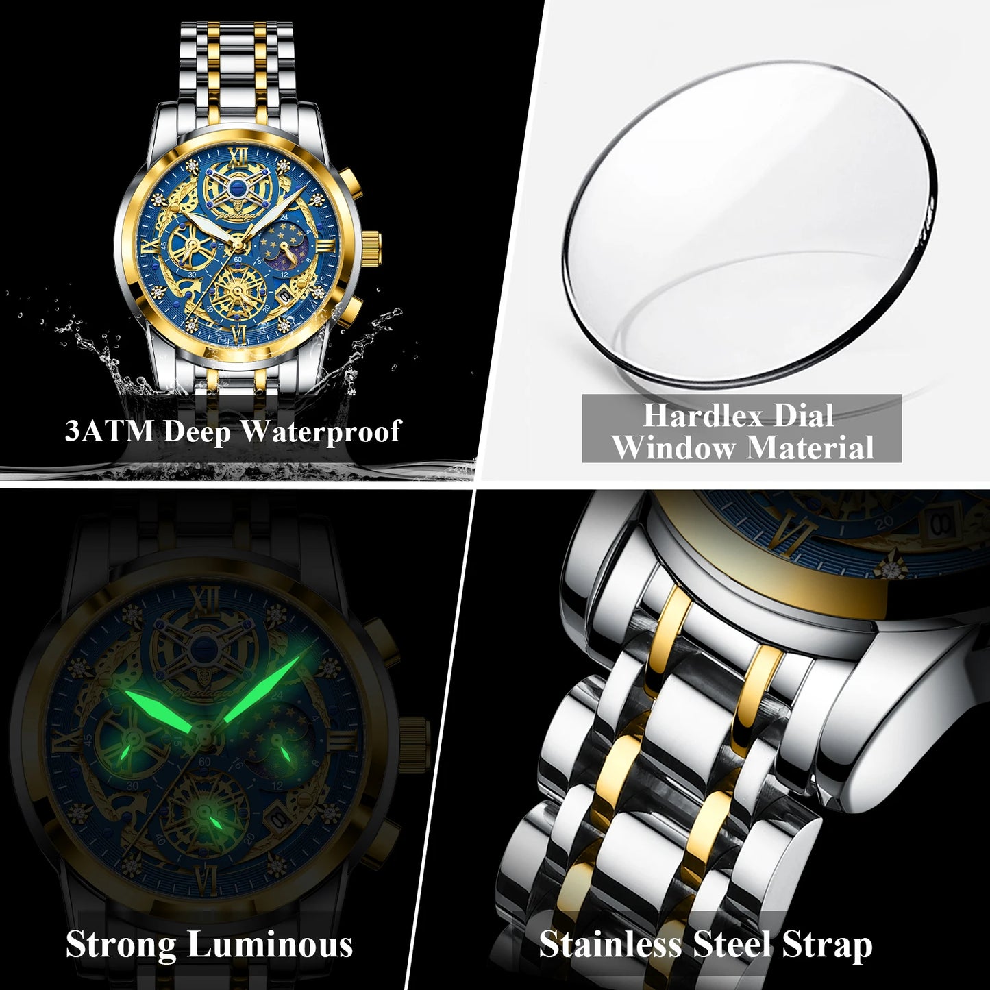Luxury High Quality Man Watch Waterproof Luminous Chronograph Date Men Watch Stainless Steel Quartz