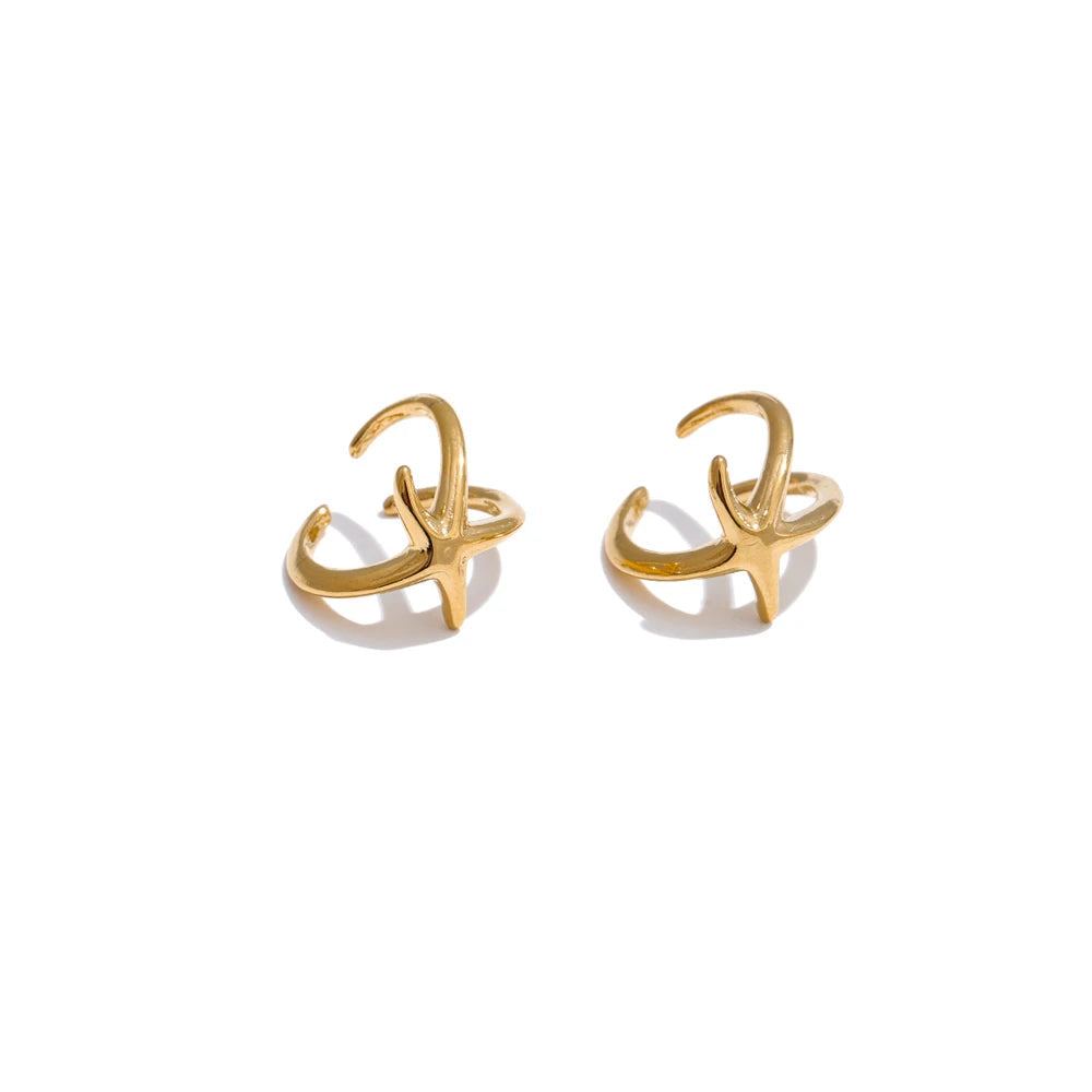 Ocean Style Non-Piercing Glossy Metal Starfish Ear Bone Clip Earrings PVD Plated Stainless Steel