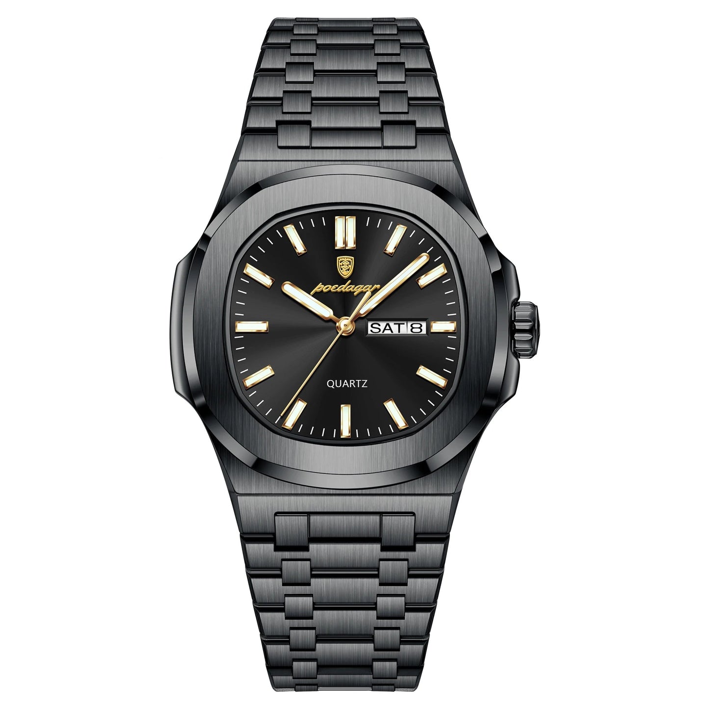 Luxury Man Watch Square Waterproof Luminous Date Week Men Watch Stainless Steel Quartz
